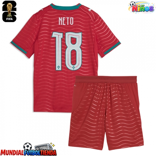 Camiseta Portugal Pedro Neto #18 Primera Equipación Replica Mundial 2026 para niños mangas cortas (+ Pantalones cortos)